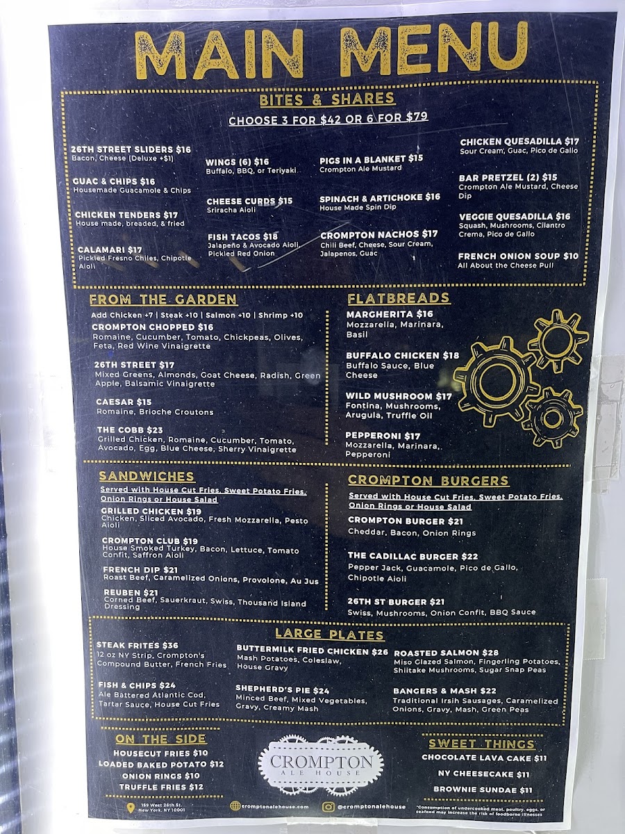 Crompton Ale House Menu - Image 1